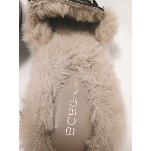BCBGeneration Zorie Tailored Faux Fur Slip On Mules Size 10M Black Gold Horsebit - Picture 5 of 16